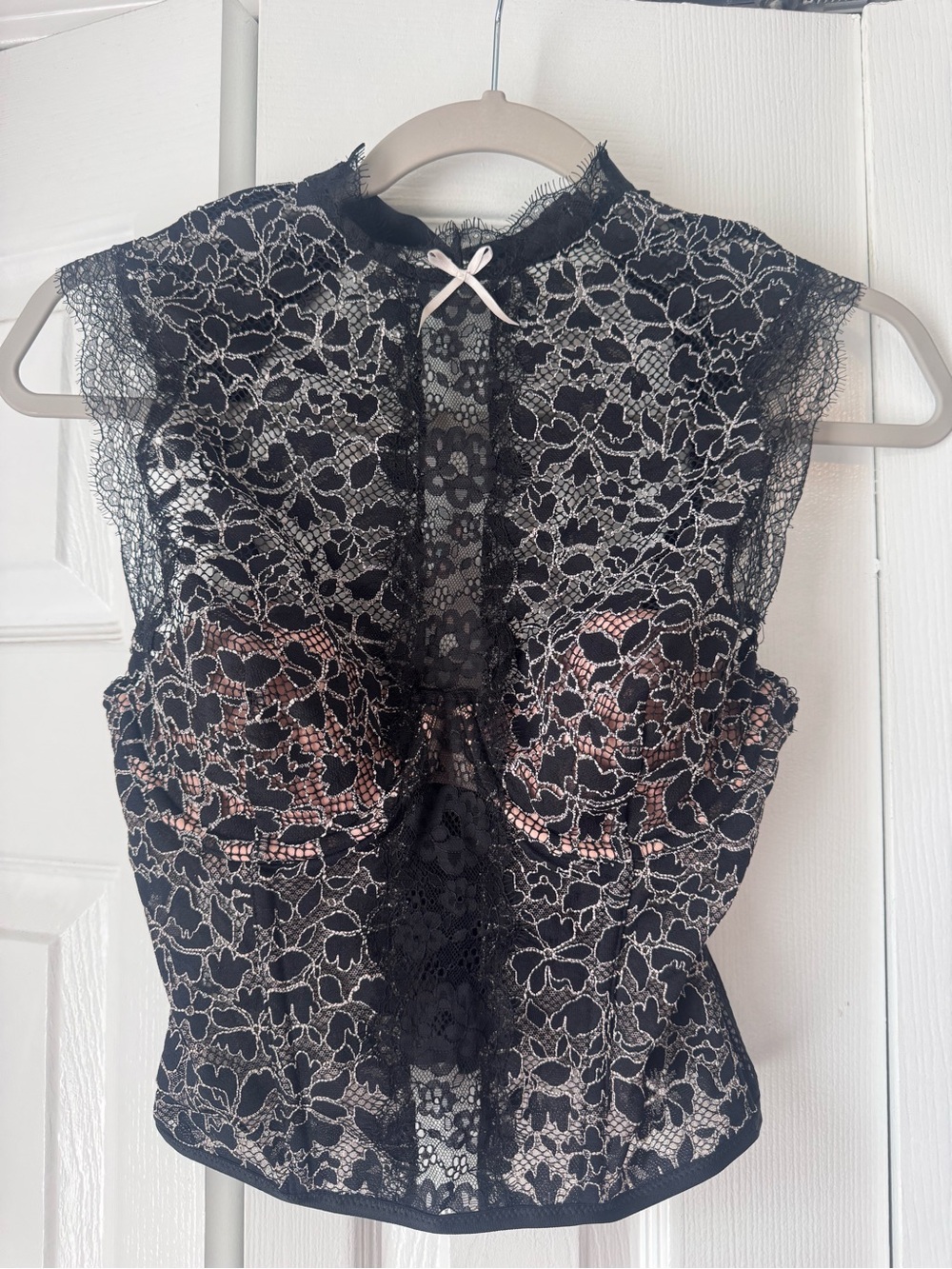 NWT Victoria's Secret Black Silver Lace Halter Corset Bustier Top 34C High Neck